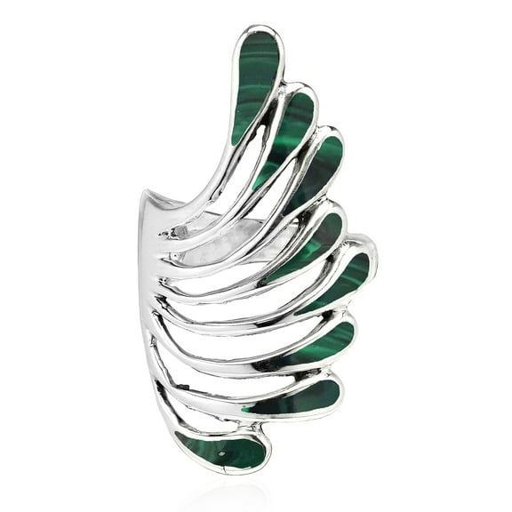 AeraVida Brilliant Peacock Feathers Green Malachite Stone Inlay Sterling Silver Ring - 9