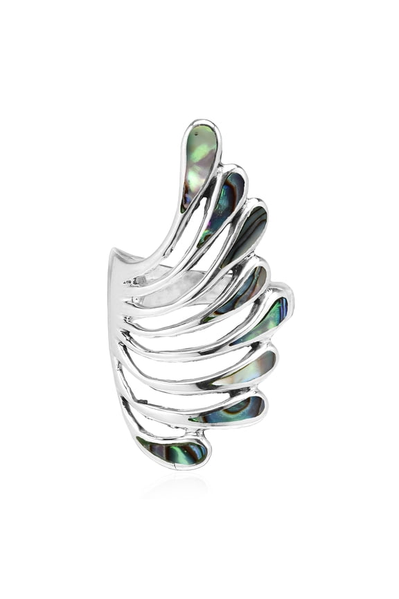 Brilliant Peacock Feathers with Abalone Shell Inlays Sterling Silver Animal Inspired Ring Anniversary for Female Size - 7