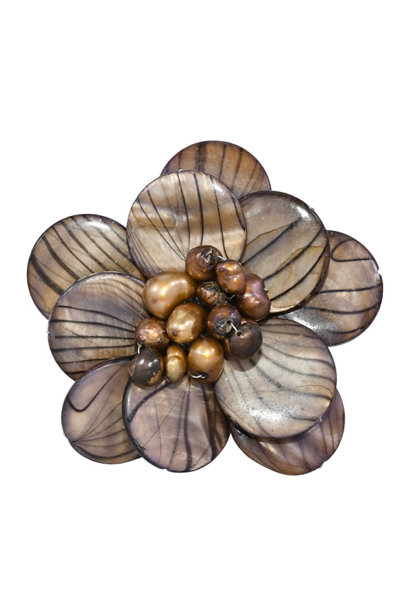 Brown Painted Zebra Mother of Pearl Floral Pin-Brooch for Women