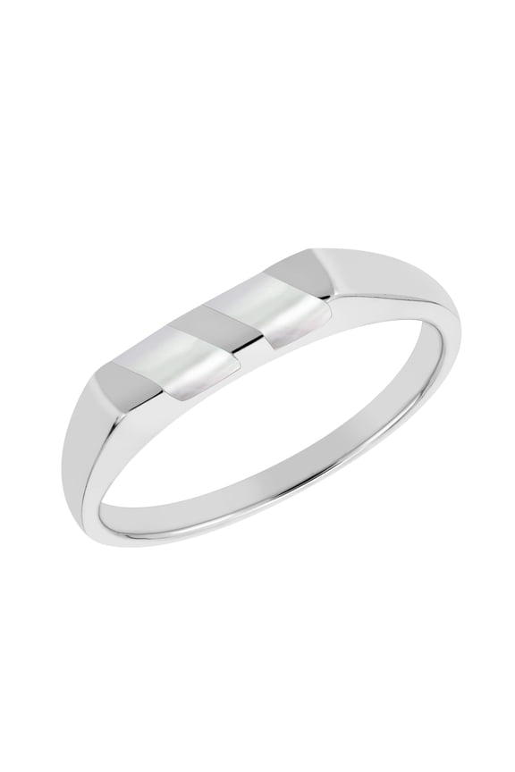 Casual Modern Slanted Bar White Mother of Pearl Inlaid Sterling Silver Ring-8