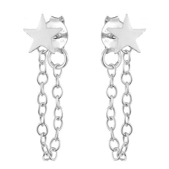 AeraVida Celestial Stars and Chains Sterling Silver Front to Back Stud Earrings