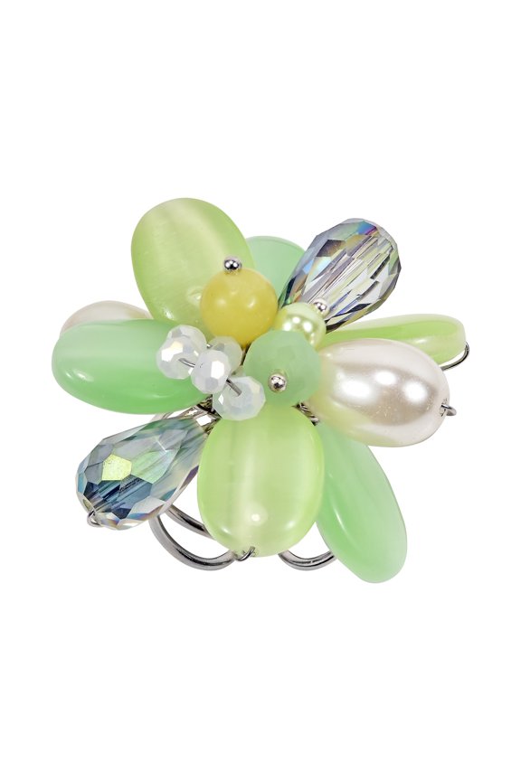 Charming Green Cluster Mix Stone Adjustable Statement Ring