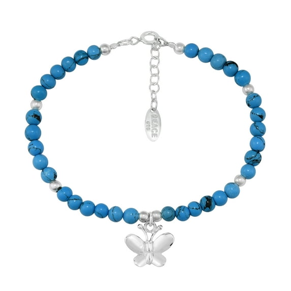 AeraVida Charming Peace Butterfly Blue Turquoise Gemstone Sterling Silver Bracelet for Female Adult