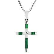AERAVIDA Christian Elegant X Cross Green-Tones Malachite Inlay Sterling Silver Pendant Religious Ornament Necklace Anniversary Jewelry Gift for Women