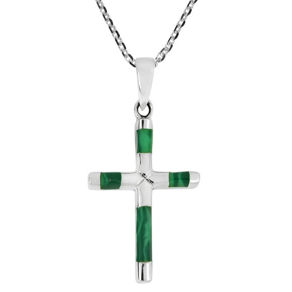 AeraVida Christian Elegant X Cross Green-Tones Malachite Inlay Sterling Silver Pendant Religious Ornament Necklace Anniversary Jewelry Gift for Women