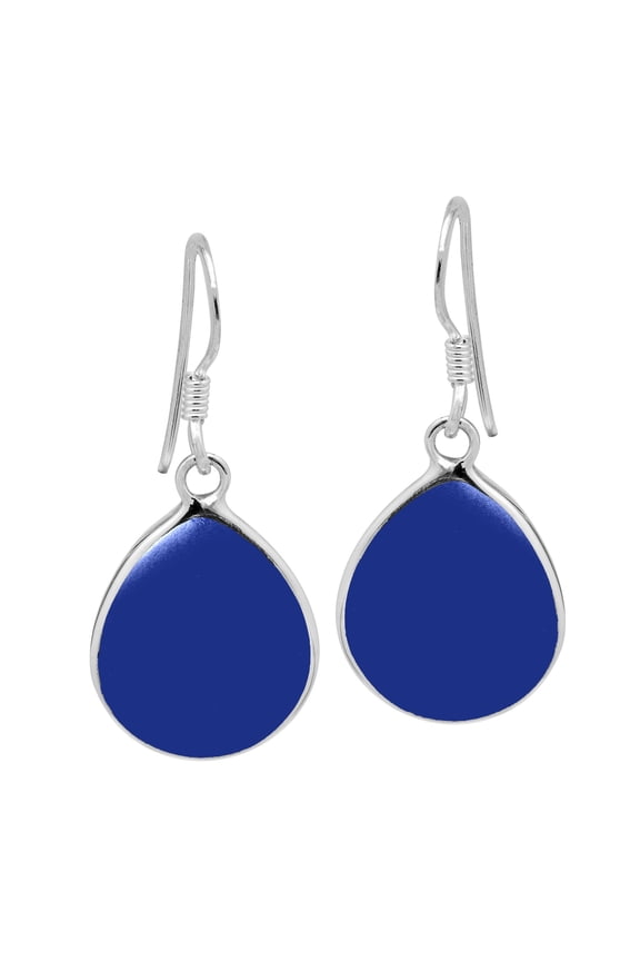Chunky Classic Teardrop or Raindrop Blue Lapis Inlay Sterling Silver Dangle Earrings Anniversary Jewelry Gift for Women Accessories