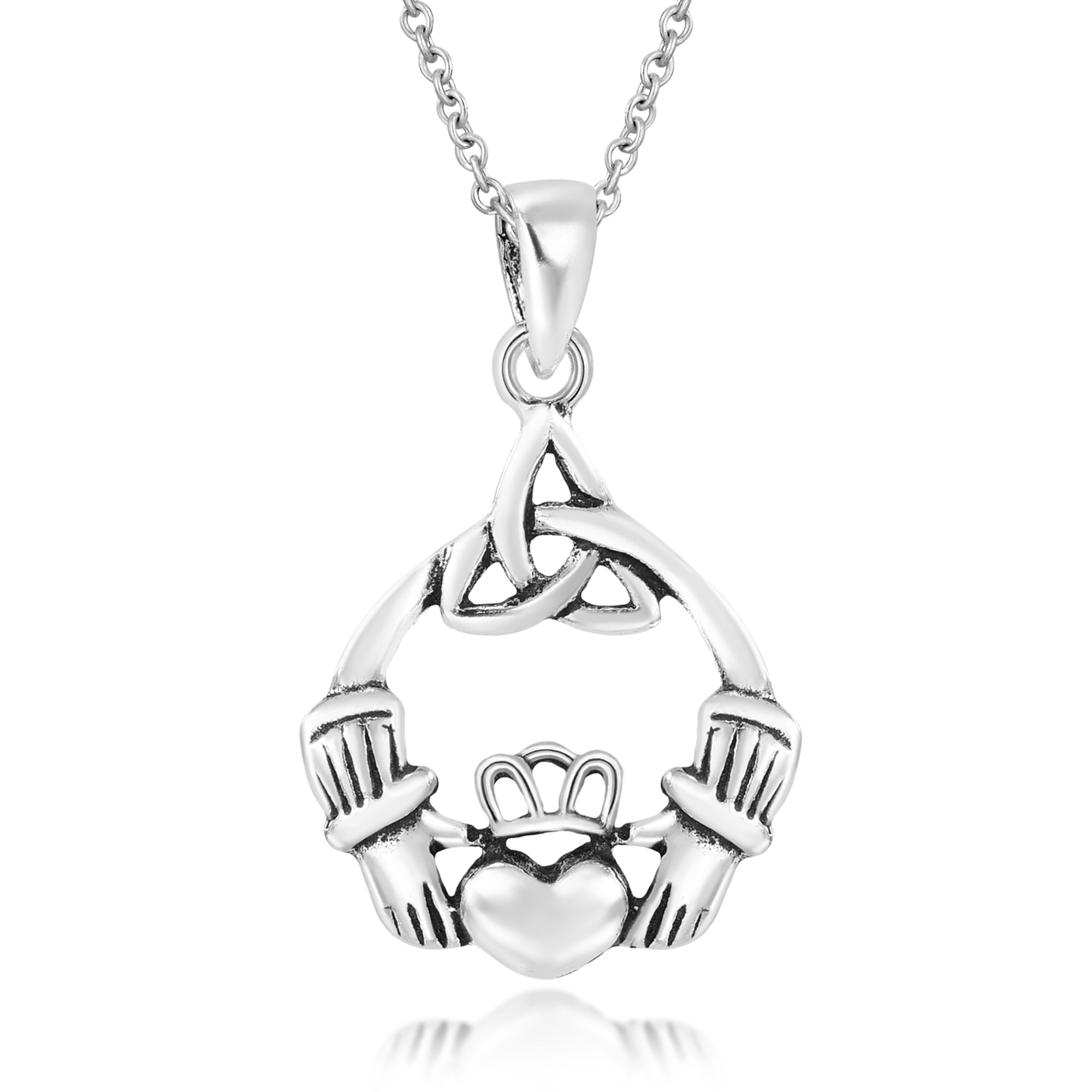 AeraVida Claddagh Symbol & Celtic Trinity Knot Sterling Silver Unisex Pendant Necklace