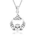 thumbnail image 1 of AeraVida Claddagh Symbol & Celtic Trinity Knot Sterling Silver Unisex Pendant Necklace, 1 of 6