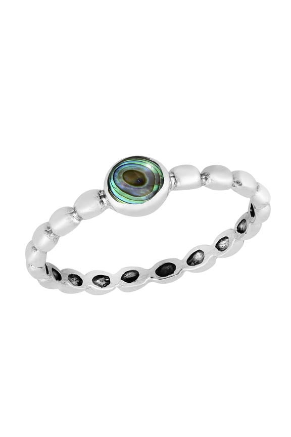 Classic Elegance Round Shaped Abalone Shell Sterling Silver Band Ring-8