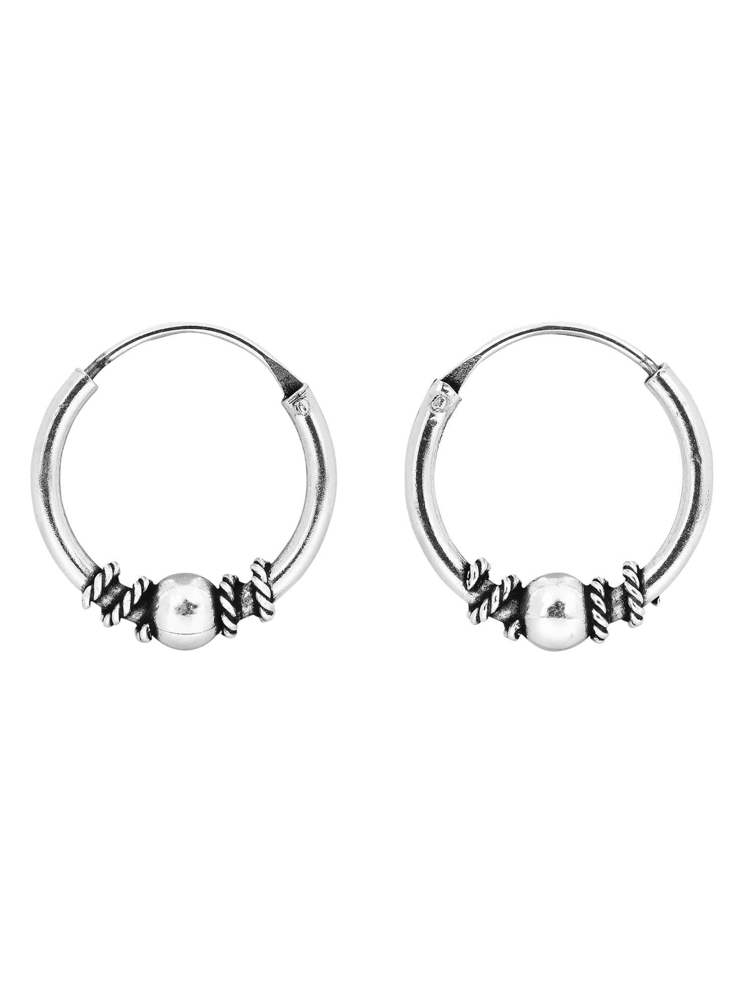 AeraVida Classic Twist Bali Bead 12mm Hoop .925 Bohemian Inspired Sterling Silver Earrings for Women Accessories Jewelry Gift