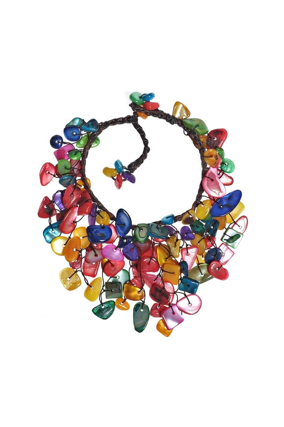 Cluster Dangle Mix Color Mother of Pearl Cotton Rope Bracelet