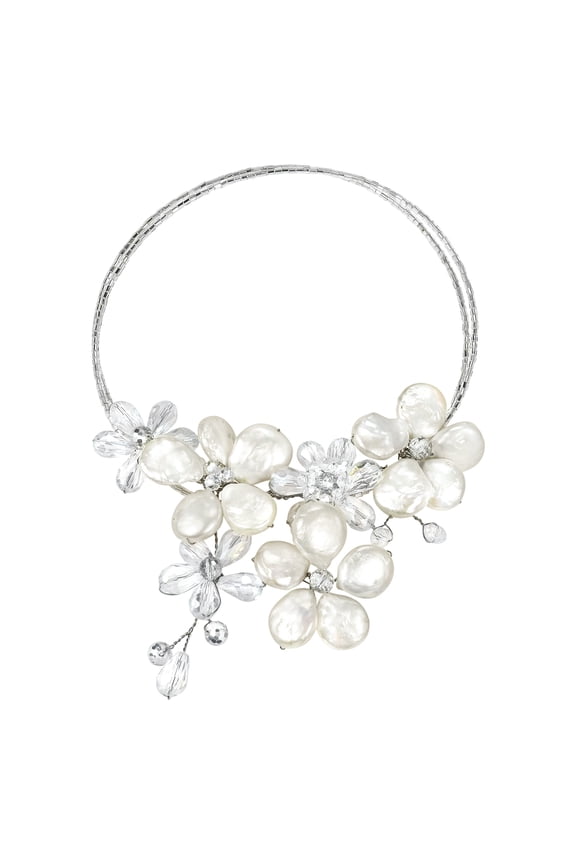 Coin Freshwater Pearl-Crystal Floral Paradise Cluster Choker for Adult Women Accessories Jewelry Gift