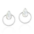 thumbnail image 1 of AeraVida Cute Minimalist Teardrops White Mother of Pearl Inlay Sterling Silver Circle Stud Beach Earrings Accessories for Women, 1 of 5