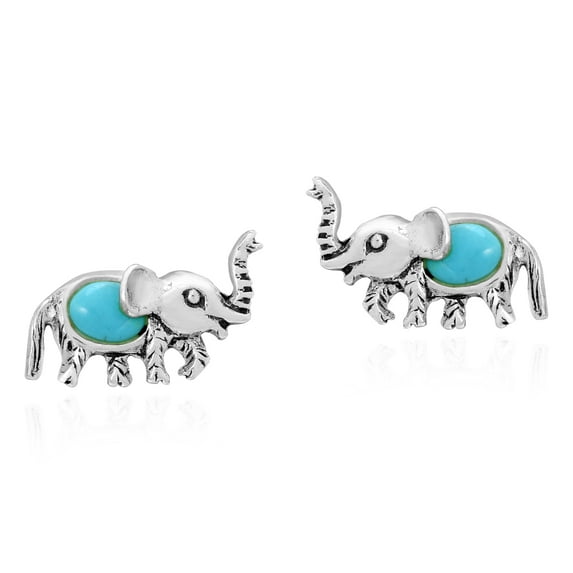 AeraVida Cute Sterling Silver Nature Inspired Elephants Simulated Blue Turquoise Inlays Stud Earrings Anniversary Jewelry Gift for Women Accessories