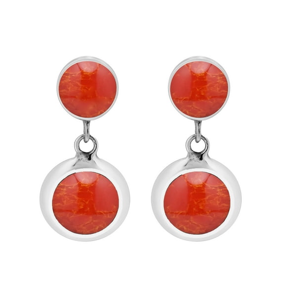 AeraVida Dainty Circles Red Coral Inlay Sterling Silver Post Drop Modern Earrings Anniversary Jewelry Gift for Women Accessories