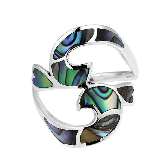 AeraVida Divine Aum or Om Symbol Abalone Shell Inlay .925 Silver Ring-7