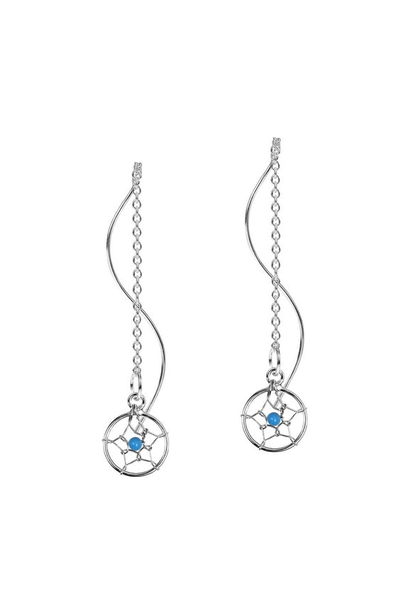 Dreamcatcher Blue Turquoise Slide Through Sterling Silver Earrings