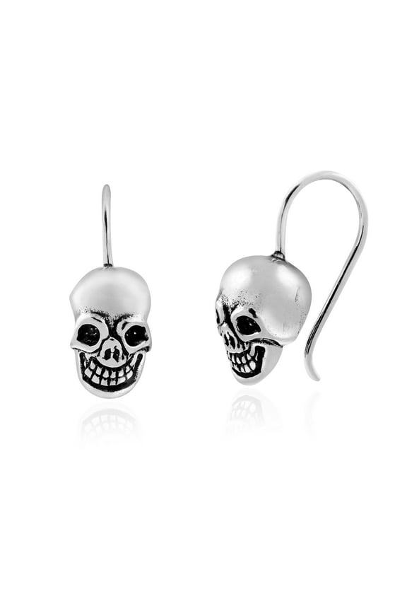 Edgy Grinning Skulls Sterling Silver Dangle Earrings