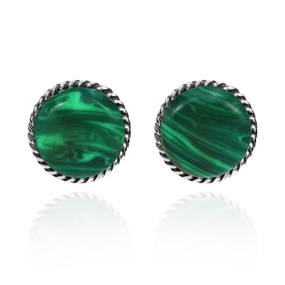 AeraVida Elegant Braided Border Round Green Malachite Inlay Sterling Silver Stud Earrings Anniversary Jewelry Gift for Women Accessories