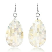 AERAVIDA Elegant Wedding White Philippines Capiz Shell 925 Sterling Silver Dangle Earrings, 31x73mm