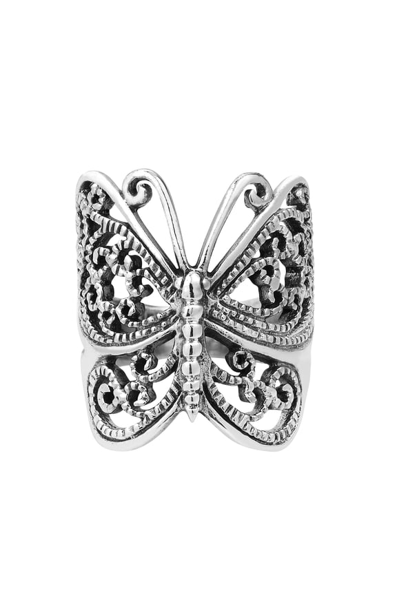 Elegantly Handcrafted Sterling Silver Butterfly Wrap-Around Ring - 8