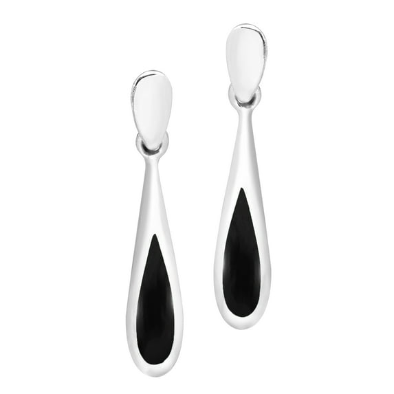 AeraVida Elegantly Long Sterling Silver Teardrop w/ Inlaid Black Onyx Dangle Earrings | Luxurious Dangle Earrings for Evening | Prom Accessories for Women | Black Onyx Earrings