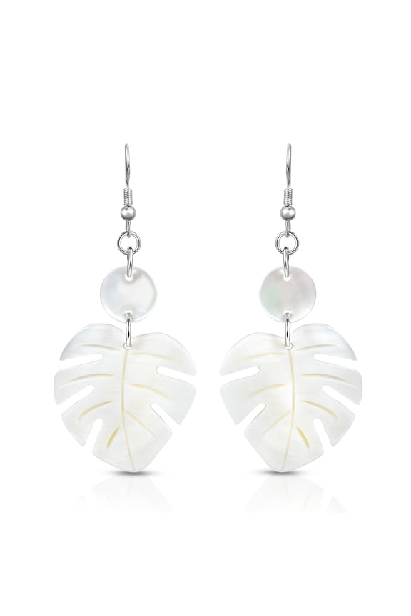 Enchanting Nature Summer Leaf White Kabibe Shell Dangle Beach Earrings Anniversary jewelry Gift for Women Accessories