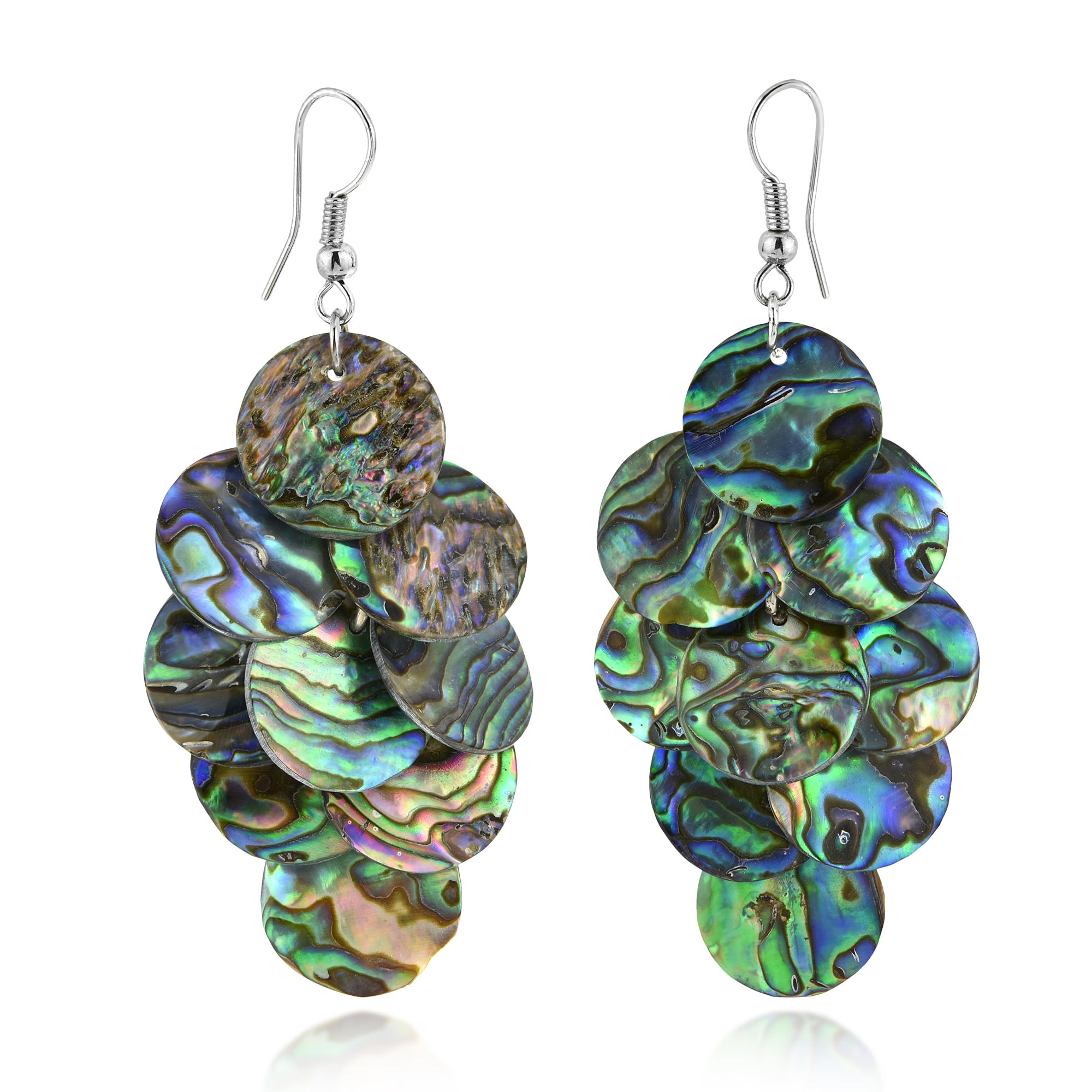 AeraVida Enchanting Ocean Inspired Evening or Beach Wear Cluster of Abalone Shell Circles Fish Hook Dangle Earrings Jewelry Gifts for Women