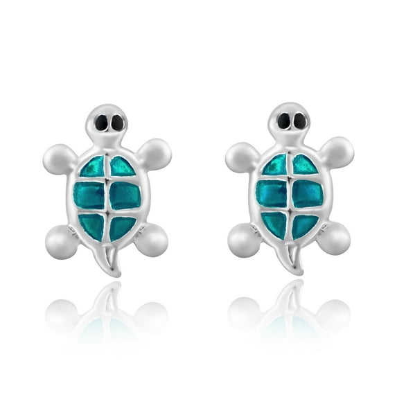 AeraVida Everyday Ocean Mini Turtles Blue Enamel Animals Sterling Silver Stud Earrings