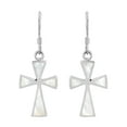thumbnail image 1 of AeraVida Faithful Elegance Cross White Seashell Inlay Sterling Silver Dangle Earrings, 1 of 5