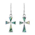 thumbnail image 1 of AeraVida Faithful Elegance Cross with Abalone Shell Inlay Sterling Silver Dangle Earrings, 1 of 5