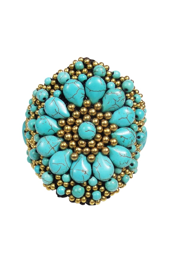Festive Chrysanthemum Turquoise Stones Floral Bracelet