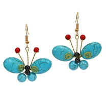 AeraVida Gorgeous Mix of Colorful Stones & Brass Butterfly Dangle Earrings
