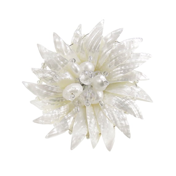 AeraVida Gorgeous White Ocean Blossom Seashell, Pearl and Crystal Floral Brooch Pin for Female Adult Anniversary