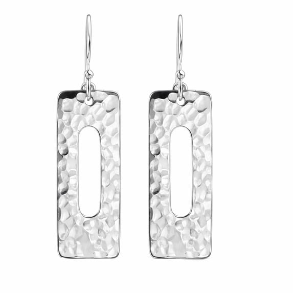 AeraVida Handcrafted Tribal Chic Hammered Metal Textured Open Rectangular Shaped Sterling Silver Fish Hook Dangle Earrings Jewelry Gifts for Women