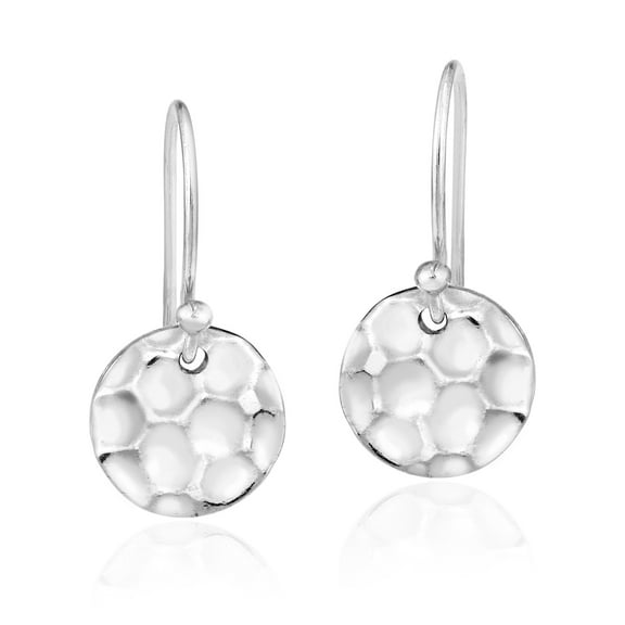 AeraVida Handcrafted and Textured 10mm Round Disc Sterling Silver Dangle Earrings