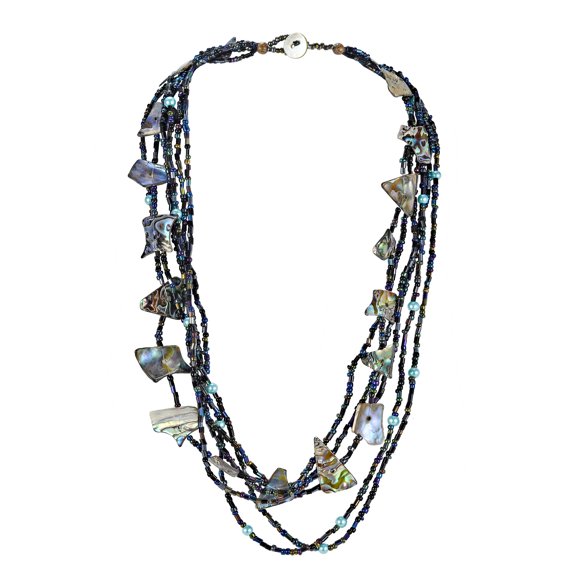 AeraVida Handmade Tropical Rainbow Beaded Abalone Shell Necklace