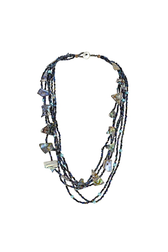 Handmade Tropical Rainbow Beaded Abalone Shell Necklace