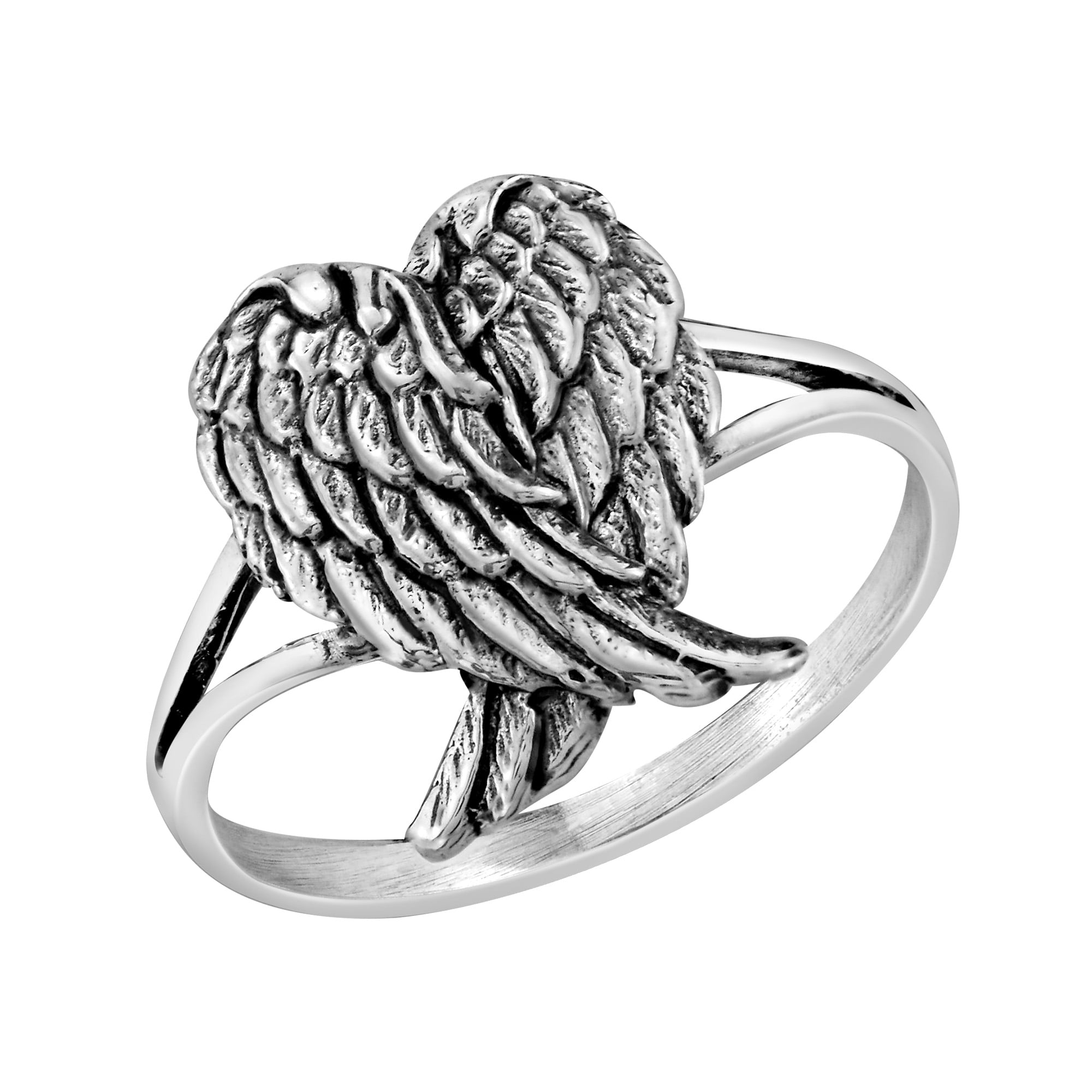 AeraVida Heavenly Love Folded Angel Wings Sterling Silver Ring (10 ...