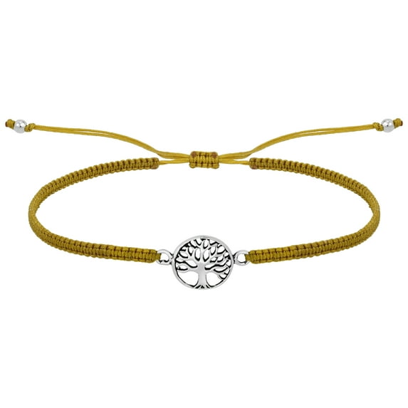 AeraVida Immortal Boho Tree of Life Sterling Silver on Brown Adjustable Rope Bracelet for Female Adult