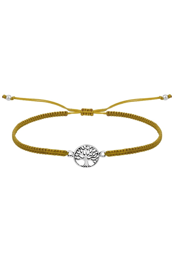 Immortal Boho Tree of Life Sterling Silver on Brown Adjustable Rope Bracelet for Female Adult