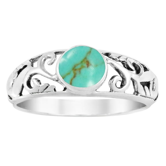 AeraVida Intricate Lace Swirl Vines Round Green Turquoise Sterling Silver Ring-8