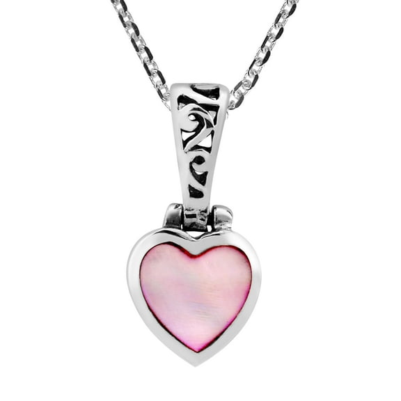 AeraVida Loving Heart Pink Mother of Pearl Shell Inlay Sterling Silver Pendant Necklace