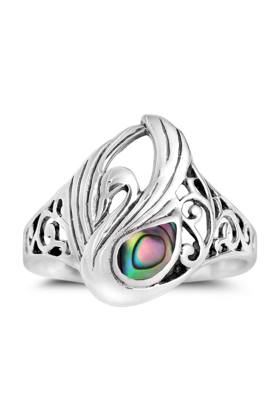 Majestic Swirl Swan Abalone Shell Wings Sterling Silver Ring-8
