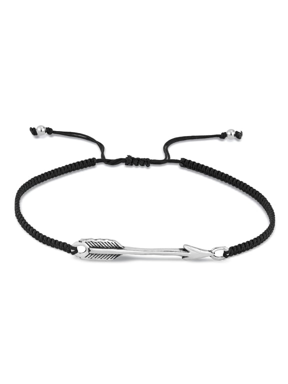Minimalist Casual Valiant Forged Sterling Silver Arrow Charm on Cotton Rope Adjustable Bracelet