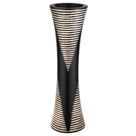 AeraVida Modern Chic Chevron Pattern Striped Black and White Hand Carved Mango Tree Wooden Flower Vase Native Home Decor Gifts