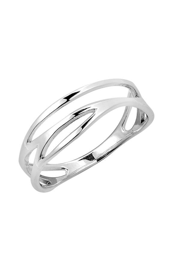 Modern Open Lines Wave Band Sterling Silver Ring-10