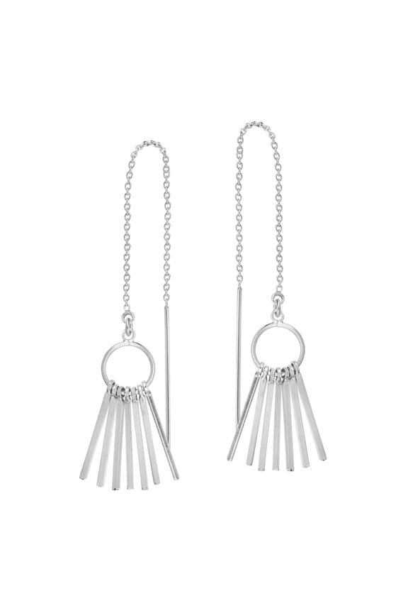 Modern Sterling Silver Tassels Chain Slide-Through Dangle Earrings