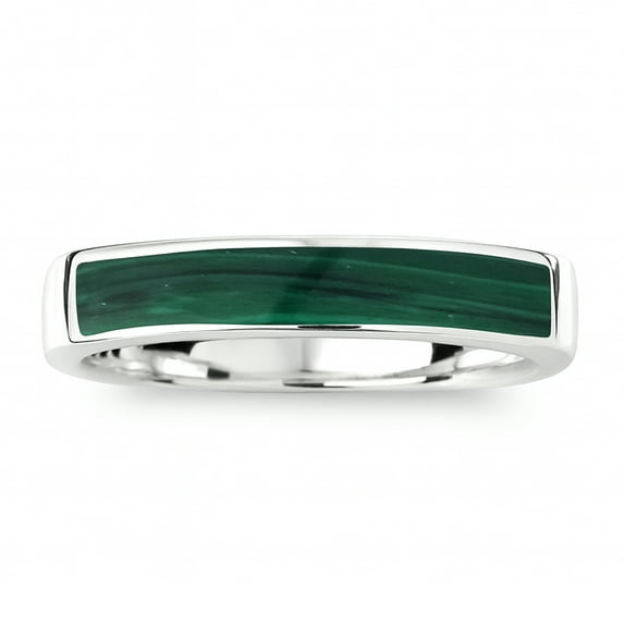AeraVida Modern Wide Rectangular Bar Green Malachite Inlay Sterling Silver Ring – 8