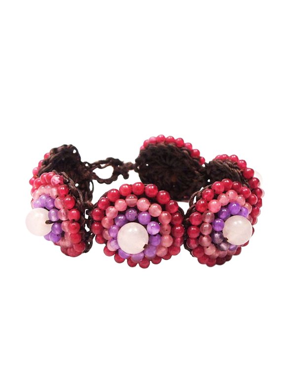 Mosaic Bubbles Cherry Quartz-Rose Quartz Beads Cotton Rope Bracelet